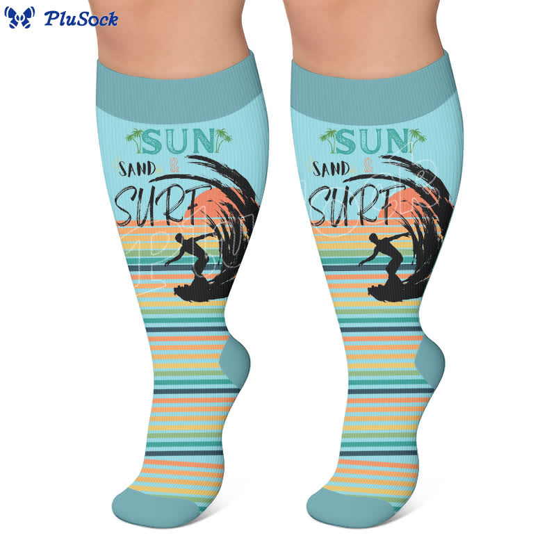 Plus Size Surf Stripe Kompressionsstrümpfe - image 2