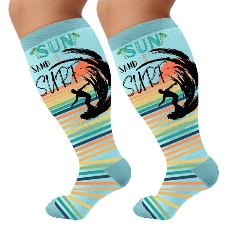 Plus Size Surf Stripe Kompressionsstrümpfe - Blau (1 Paar) - 4XL - image 5