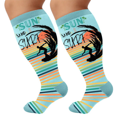 Plus Size Surf Stripe Kompressionsstrümpfe - Blau (1 Paar) - 4XL - image 5