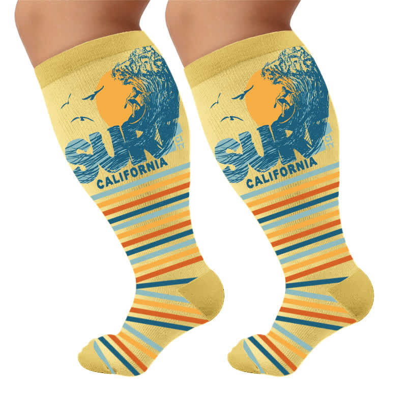 Plus Size Surf Stripe Kompressionsstrümpfe - Gelb (1 Paar) - 4XL - image 6