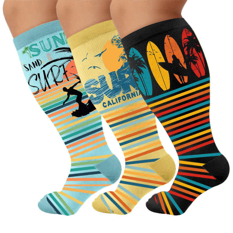 Plus Size Surf Stripe Kompressionsstrümpfe - Mehrfarbig (3 Paare) - 4XL - image 1