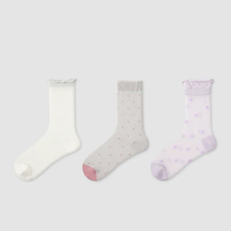 Transparente Viertelsocken mit süßen Punkten (3 Paar) - Mehrfarbig - EU35-39 (US2-6) - image 1