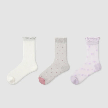 Transparente Viertelsocken mit süßen Punkten (3 Paar) - Mehrfarbig - EU35-39 (US2-6) - image 1