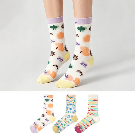 Lässige, transparente Viertelsocken mit verspieltem Muster (3 Paar) - image 0