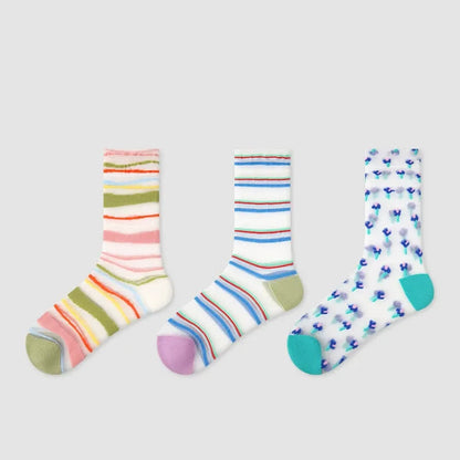 Farbblock-Streifen-Stricksocken (3 Paar) - Mehrfarbig - EU35-39 (US2-6) - image 1