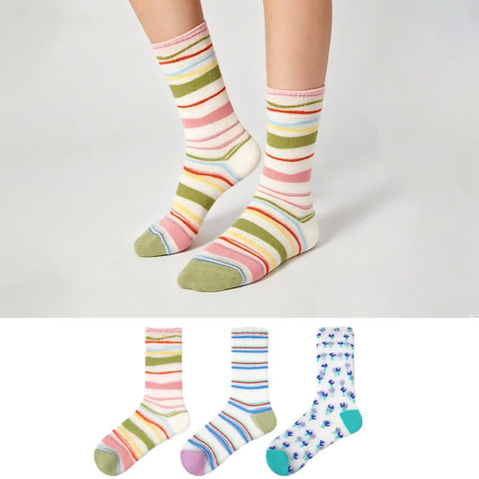 Farbblock-Streifen-Stricksocken (3 Paar) - image 0