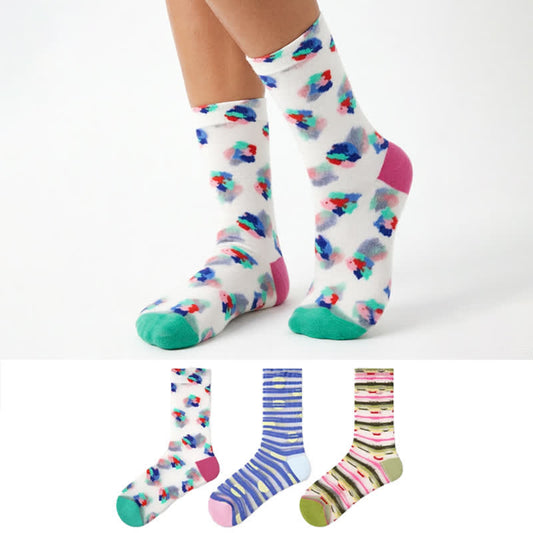 Transparente Viertelsocken mit Aquarellflecken (3 Paar) - image 0