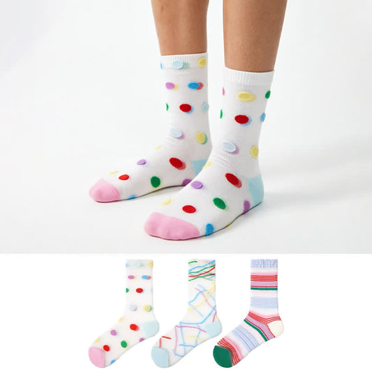 Transparente Viertelsocken mit Farbblock-Punktmuster (3 Paar) - image 0