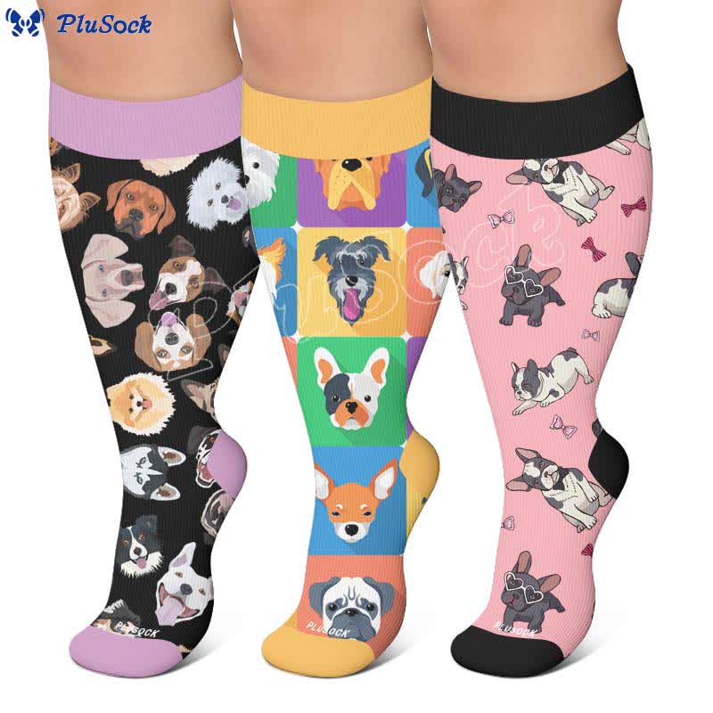 Kompressionsstrümpfe mit niedlichem Hunde-Print in Übergröße - image 0