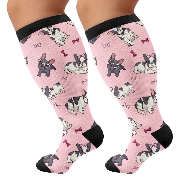 Kompressionsstrümpfe mit niedlichem Hunde-Print in Übergröße - Schwarz (1 Paar) - 4XL - image 7