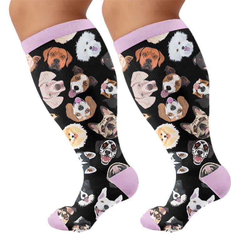 Kompressionsstrümpfe mit niedlichem Hunde-Print in Übergröße - Lila (1 Paar) - 4XL - image 5