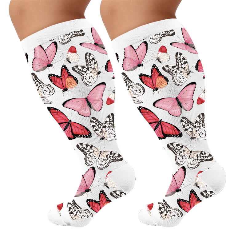 Plus Size Spring Butterfly Kompressionsstrümpfe - Weiß (1 Paar) - 4XL - image 7
