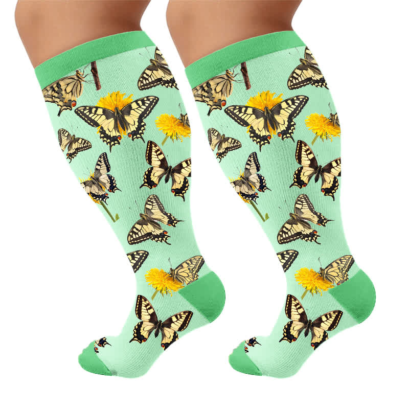 Plus Size Spring Butterfly Kompressionsstrümpfe - Grün (1 Paar) - 4XL - image 5