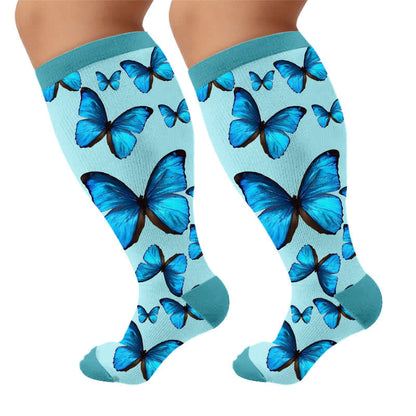 Plus Size Spring Butterfly Kompressionsstrümpfe - Blau (1 Paar) - 4XL - image 6