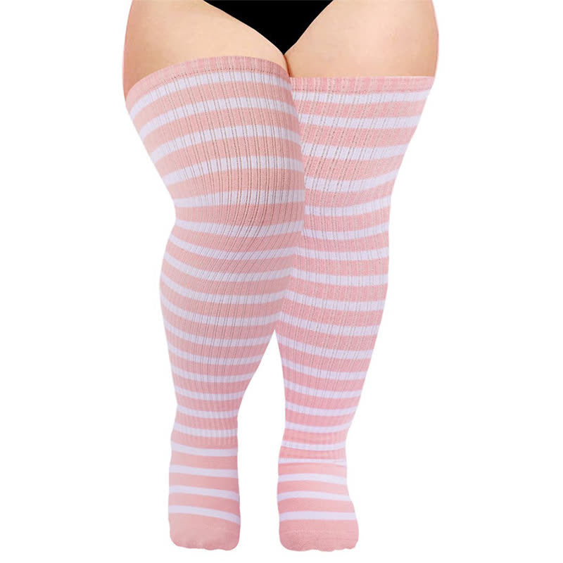 Gestreifte Oberschenkelhohe Kompressionsstrümpfe für den Alltag - Rosa - Einheitsgröße - Mit elastischer Schnalle - image 4