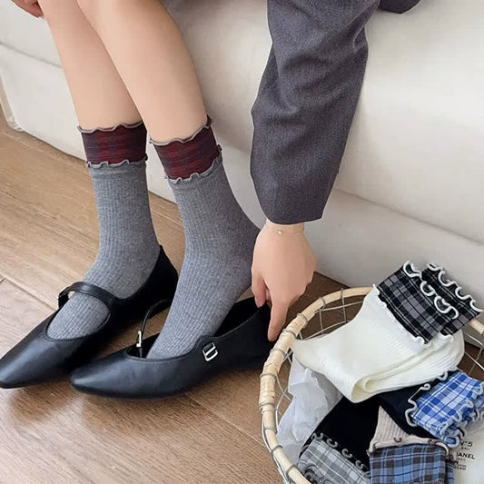Rüschen-Rippsocken aus Baumwolle (5 Paar) - image 0