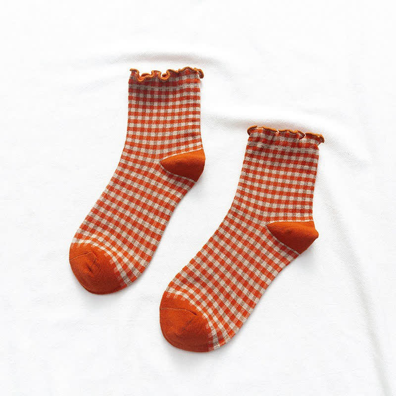 Viertelsocken mit Rüschenkaromuster (6 Paar) - image 8