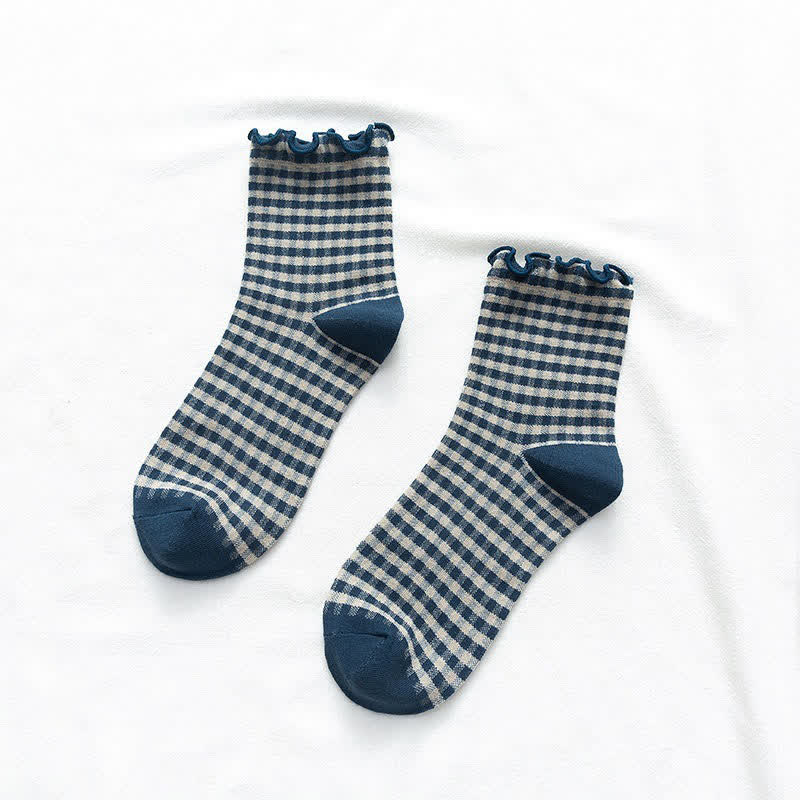 Viertelsocken mit Rüschenkaromuster (6 Paar) - image 7