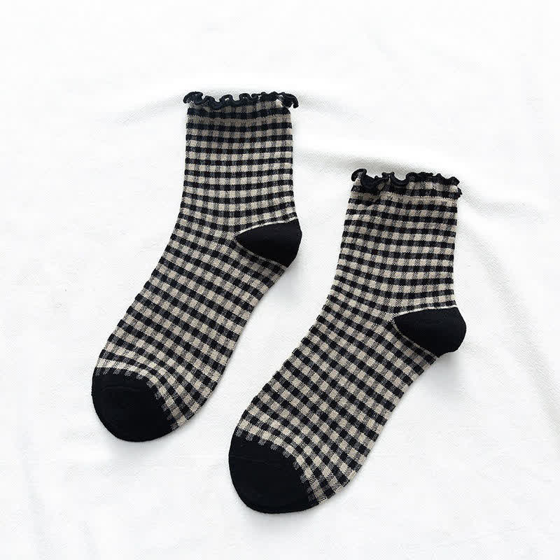Viertelsocken mit Rüschenkaromuster (6 Paar) - image 9