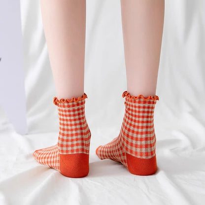 Viertelsocken mit Rüschenkaromuster (6 Paar) - image 1