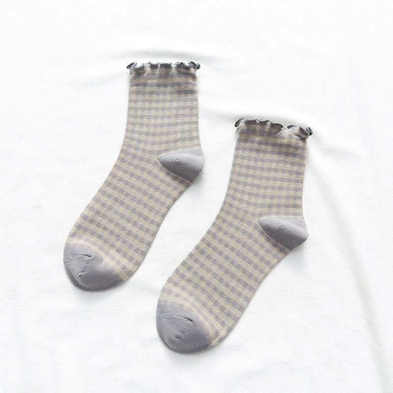 Viertelsocken mit Rüschenkaromuster (6 Paar) - image 6