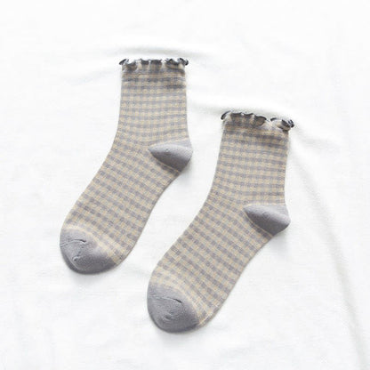 Viertelsocken mit Rüschenkaromuster (6 Paar) - image 6