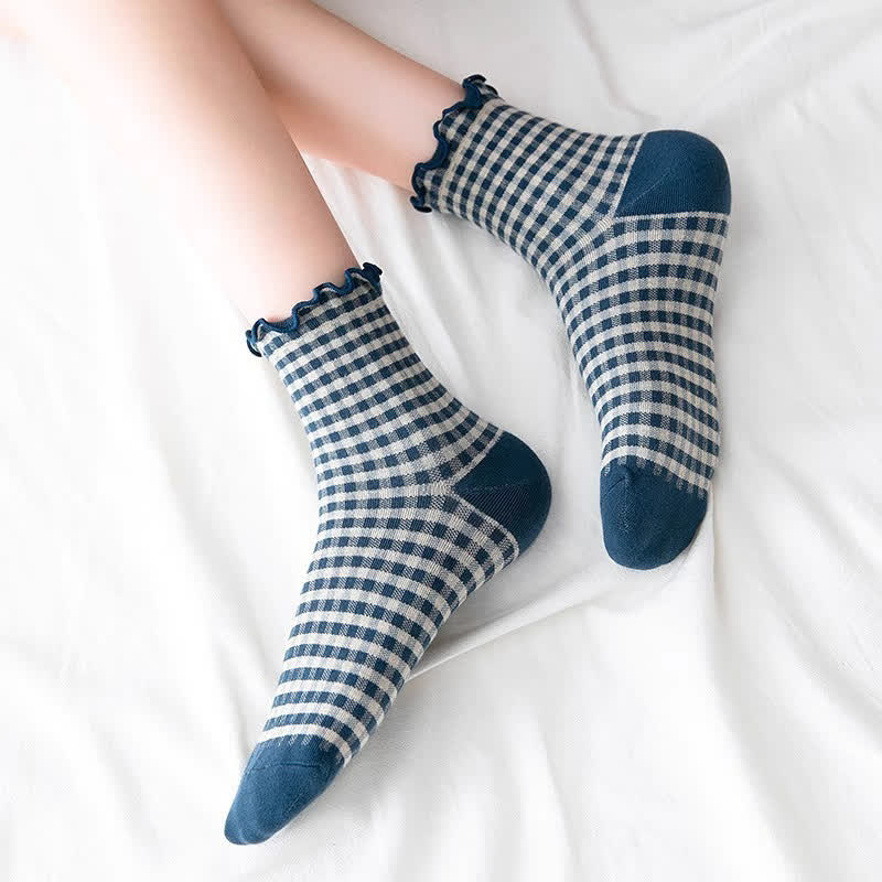 Viertelsocken mit Rüschenkaromuster (6 Paar) - image 3