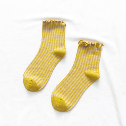 Viertelsocken mit Rüschenkaromuster (6 Paar) - image 5