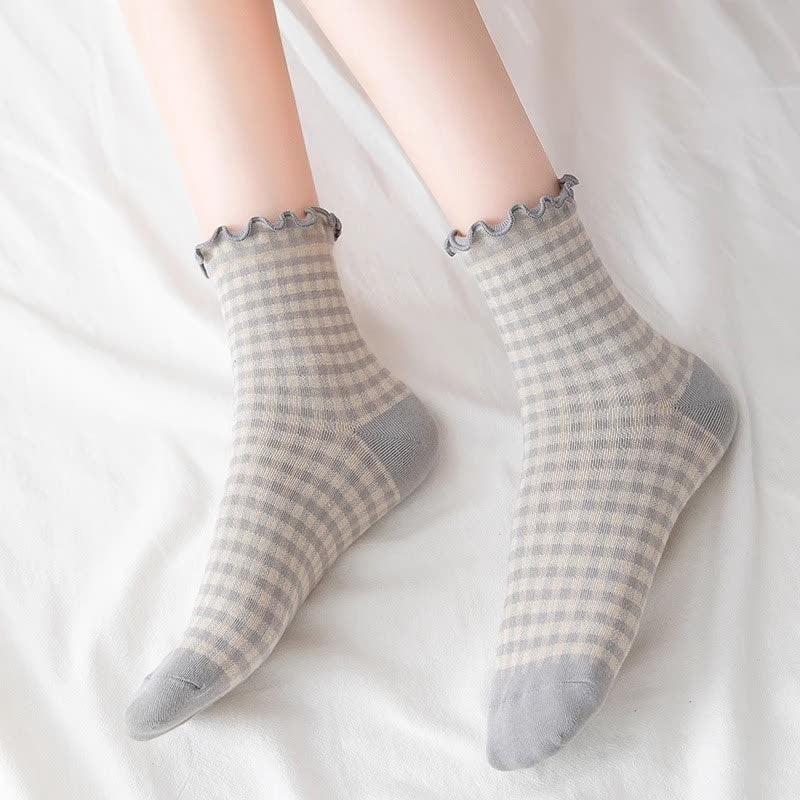 Viertelsocken mit Rüschenkaromuster (6 Paar) - image 2