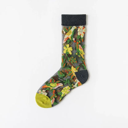 Vintage Flowers Bird Sheer Quarter Socks (4 Paar) - Armeegrün - EU35-41 (US2-7,5) - image 10