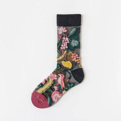 Vintage Flowers Bird Sheer Quarter Socks (4 Paar) - Rose - EU35-41 (US2-7,5) - image 11