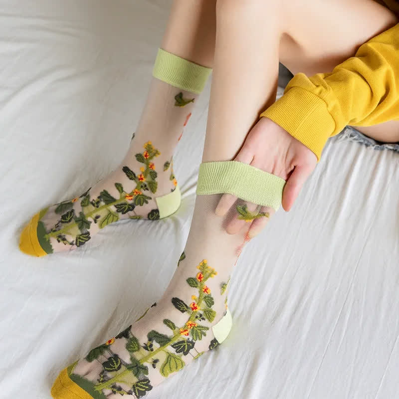 Vintage Flowers Bird Sheer Quarter Socks (4 Paar) - image 5