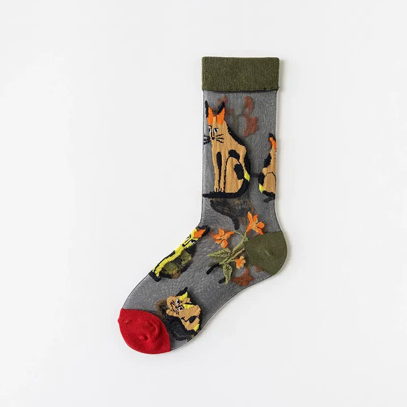 Vintage Flowers Bird Sheer Quarter Socks (4 Paar) - Rot - EU35-41 (US2-7,5) - image 14