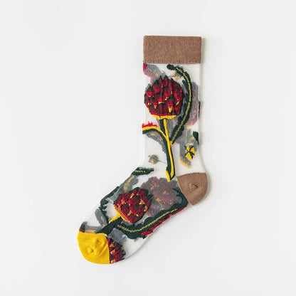 Vintage Flowers Bird Sheer Quarter Socks (4 Paar) - Braun - EU35-41 (US2-7,5) - image 8