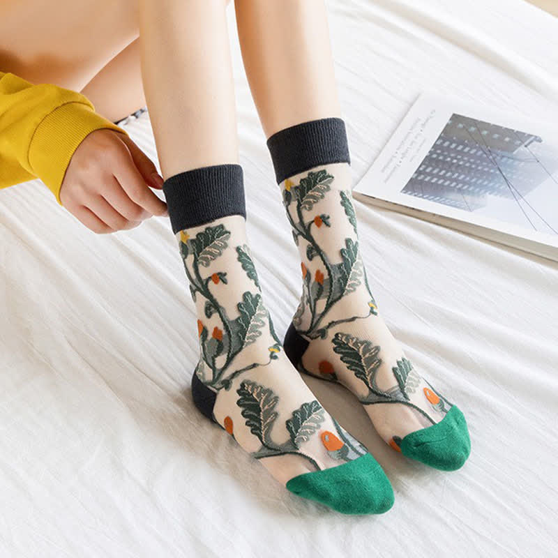 Vintage Flowers Bird Sheer Quarter Socks (4 Paar) - image 1
