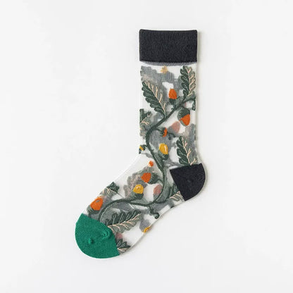 Vintage Flowers Bird Sheer Quarter Socks (4 Paar) - Dunkelgrün - EU35-41 (US2-7,5) - image 12