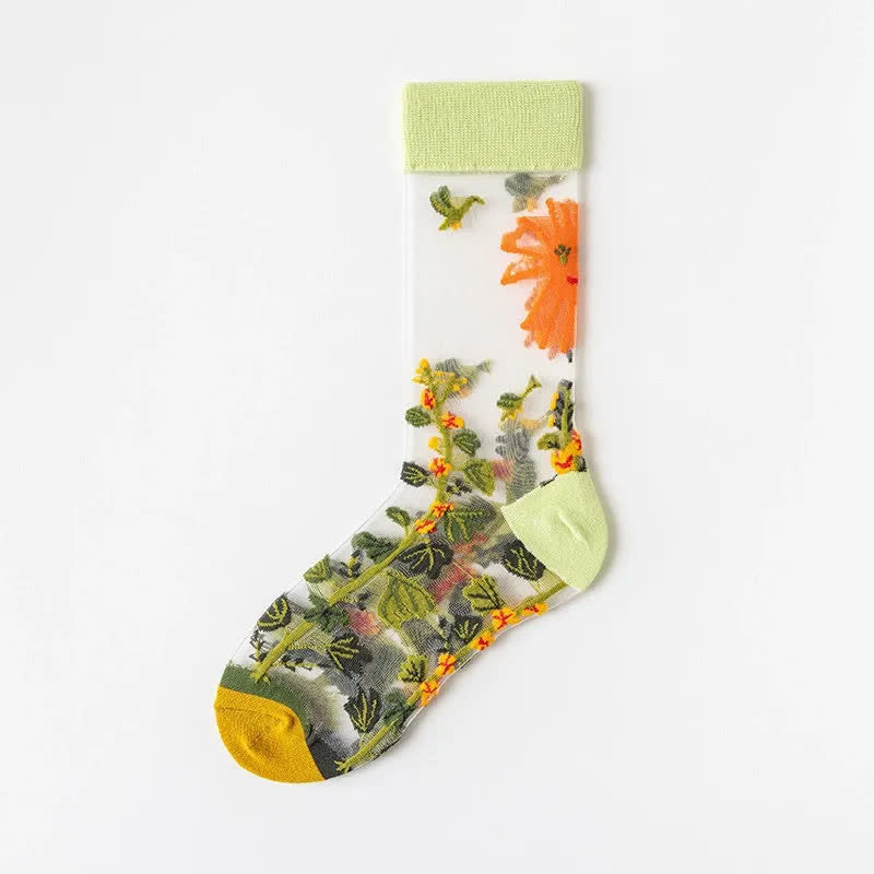 Vintage Flowers Bird Sheer Quarter Socks (4 Paar) - Hellgrün - EU35-41 (US2-7,5) - image 7