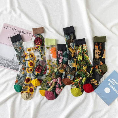 Vintage Flowers Bird Sheer Quarter Socks (4 Paar) - image 6