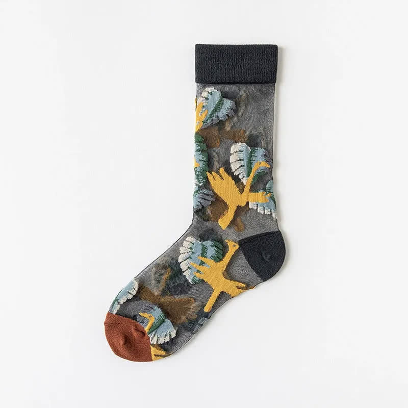 Vintage Flowers Bird Sheer Quarter Socks (4 Paar) - Schwarz - EU35-41 (US2-7,5) - image 13
