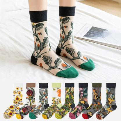 Vintage Flowers Bird Sheer Quarter Socks (4 Paar) - image 0