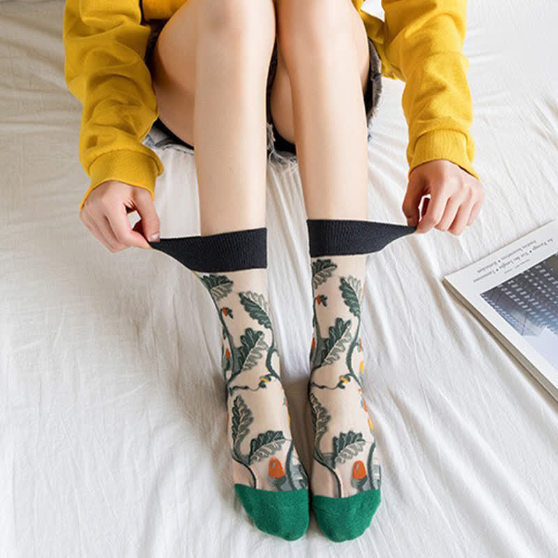 Vintage Flowers Bird Sheer Quarter Socks (4 Paar) - image 4