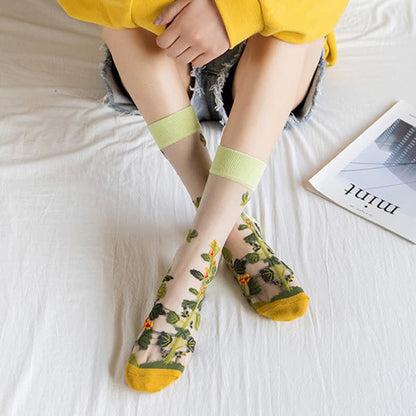 Vintage Flowers Bird Sheer Quarter Socks (4 Paar) - image 3