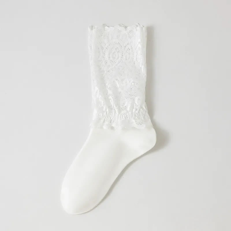 Elegante Viertelsocken aus Spitze (4 Paar) - Weiß - EU35-40 (US2-7) - image 4