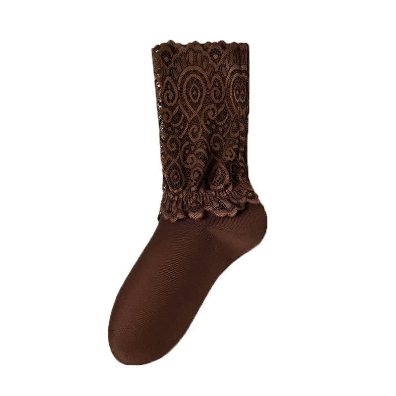 Elegante Viertelsocken aus Spitze (4 Paar) - Braun - EU35-40 (US2-7) - image 6