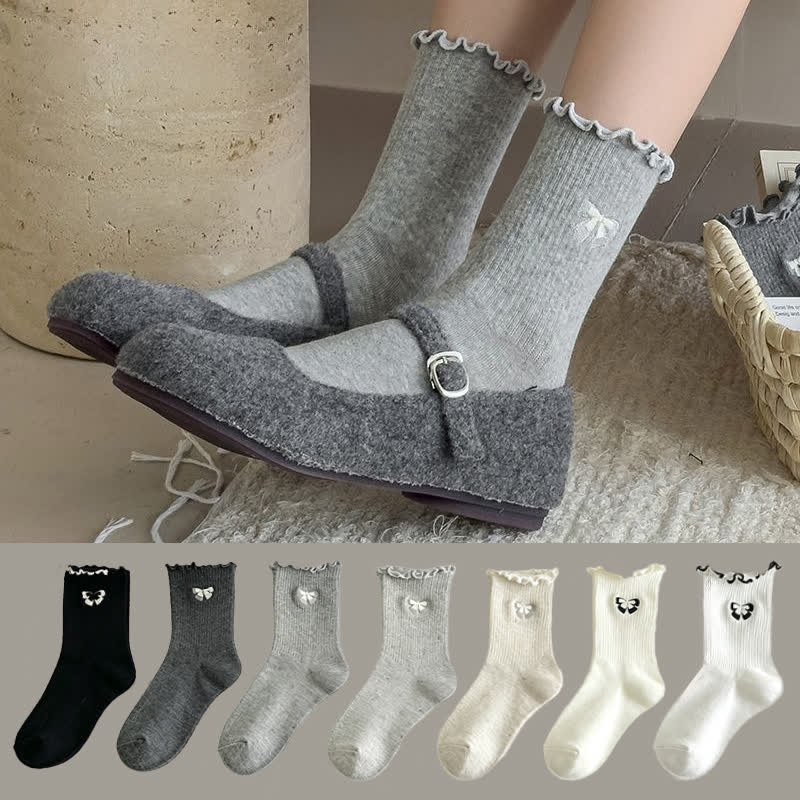 Niedliche Viertelsocken mit Schleifenstickerei (14 Paar) - image 0