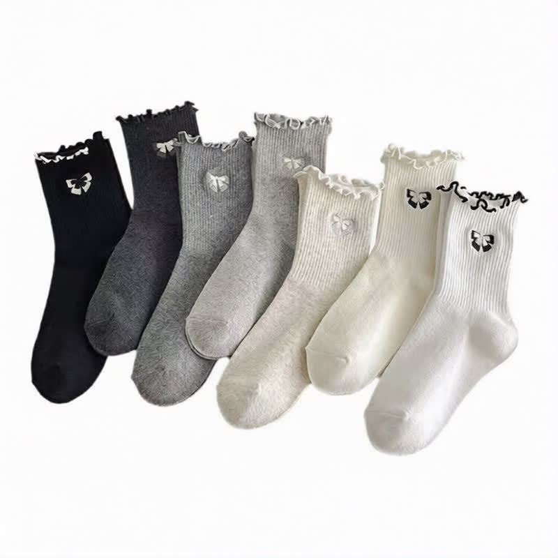 Niedliche Viertelsocken mit Schleifenstickerei (14 Paar) - Mehrfarbig - EU35-42 (US2-8,5) - image 5