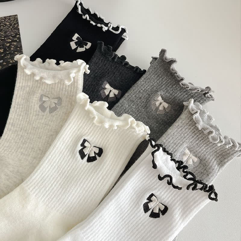 Niedliche Viertelsocken mit Schleifenstickerei (14 Paar) - image 3