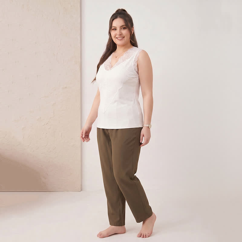 Plus Size Spitzen-Tanktop mit V-Ausschnitt - image 4