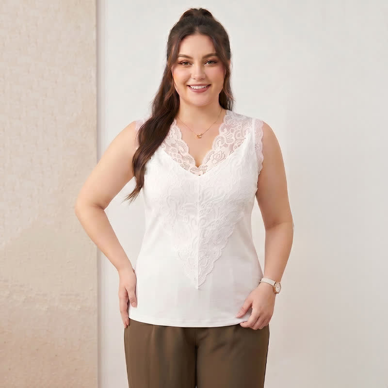 Plus Size Spitzen-Tanktop mit V-Ausschnitt - image 0