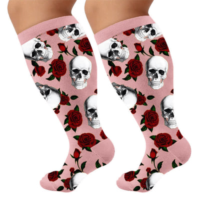 Kompressionsstrümpfe mit Krähenschädel in Übergröße - Rosa(1 Paar) - 4XL - image 6